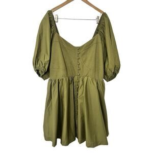 Anthropologie Maeve Puff‎ Sleeve Sweetheart Mini Dress Size 2X Moss Green NEW